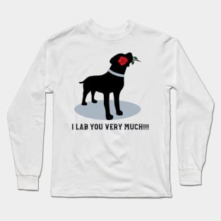 'Dog holding Red Rose ' Valentine's Day Black Labrador Long Sleeve T-Shirt